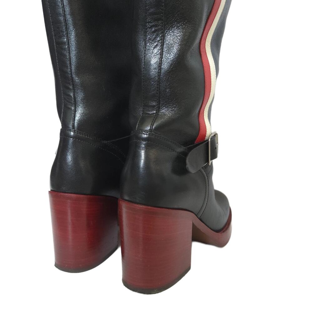 Christian Dior Black Leather Striped Knee-High Heeled Boots, EU 36 (US 6) - Picture 5 of 8